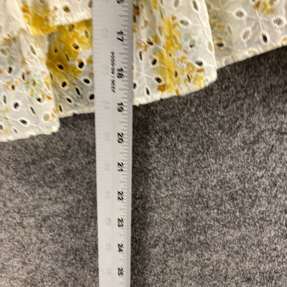 Wayf Blouse Women XS White Floral Lined Square Neck Long Sleeve Ruffle Cotton - Picture 8 of 9